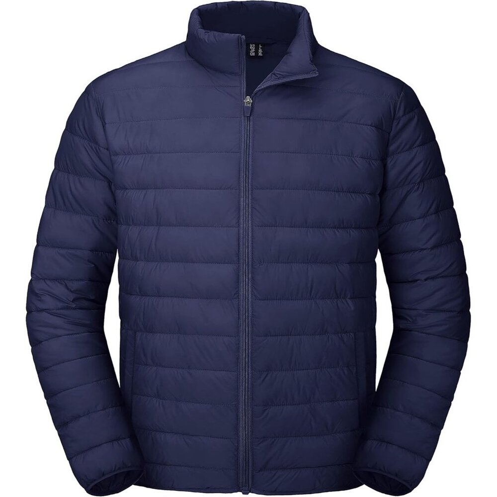 Mens Navy Stand-Up Collar Water Resistant Outerwear Quilted Puffer Jacket